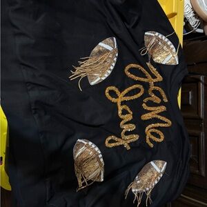 BiBi Black Sweatshirt with Gold Sequin Footballs and Fringe